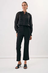 Adorne Ladies Darcy Lace Detail Ramie Shirt - Black