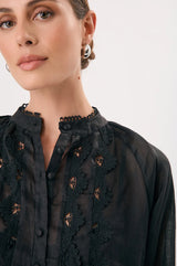 Adorne Ladies Darcy Lace Detail Ramie Shirt - Black