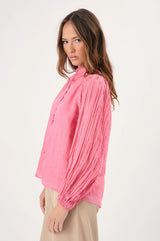 Adorne Ladies Rosy Pleated Sleeve Shirt - Pink