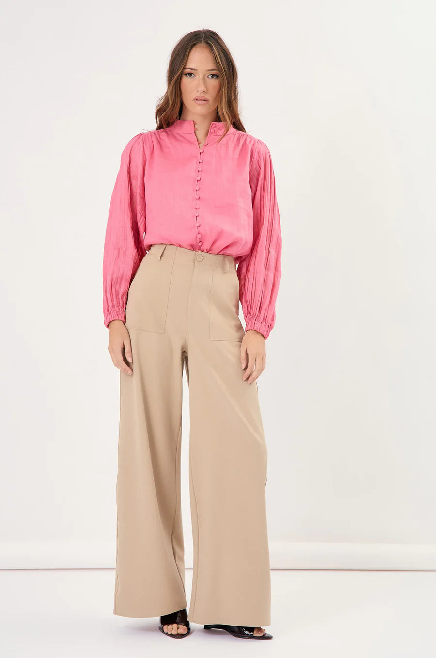 Adorne Ladies Rosy Pleated Sleeve Shirt - Pink