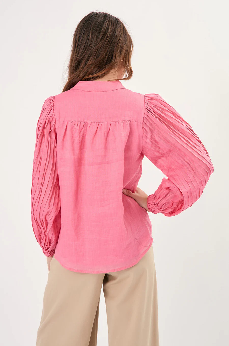 Adorne Ladies Rosy Pleated Sleeve Shirt - Pink