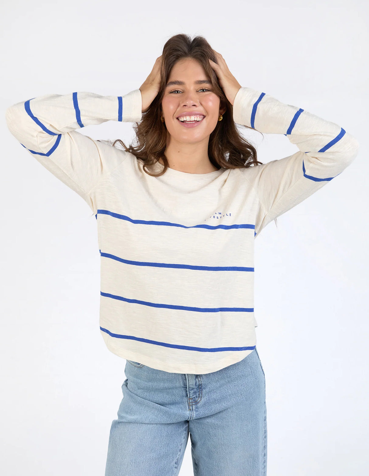 Elm Ladies Crosby Long Sleeve Top - Blue/White Stripe