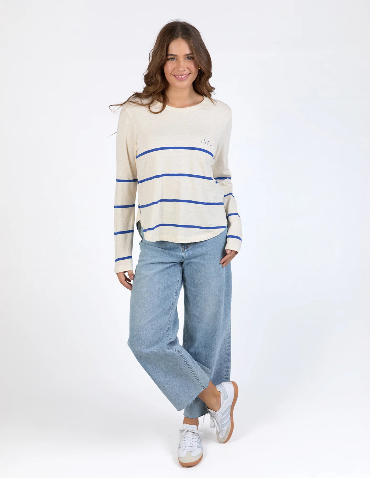 Elm Ladies Crosby Long Sleeve Top - Blue/White Stripe