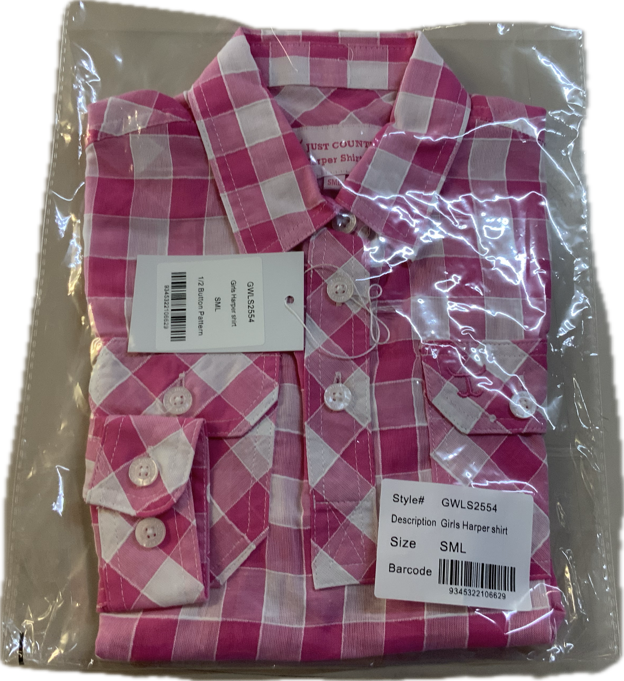 Just Country Girls Harper Work Shirt - Hot Pink/White Check - GWLS2554