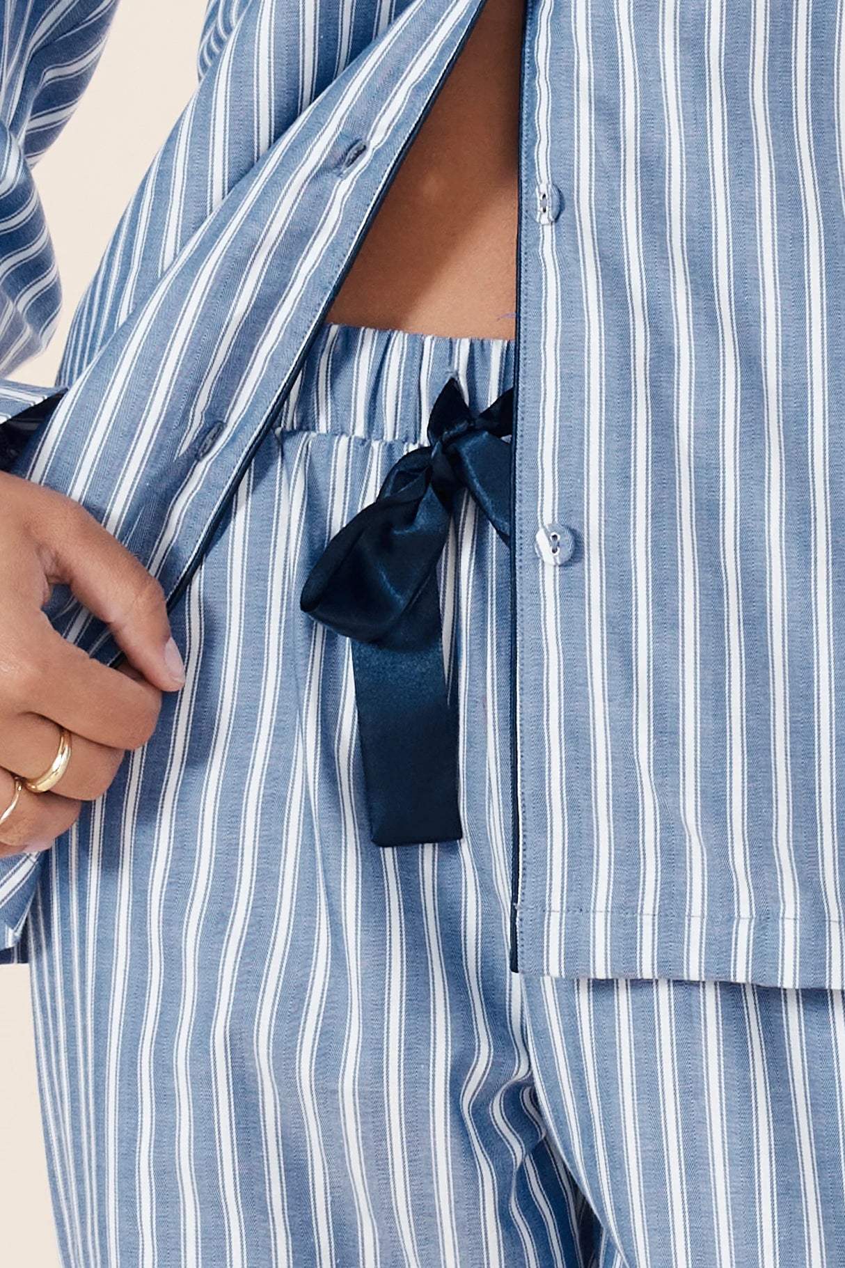 Gingerlilly Ladies Octavia Cotton Stripe PJ Set - Blue