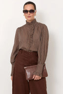 Adorne Ladies Maeve Stripe Shirt in Navy Or Chocolate