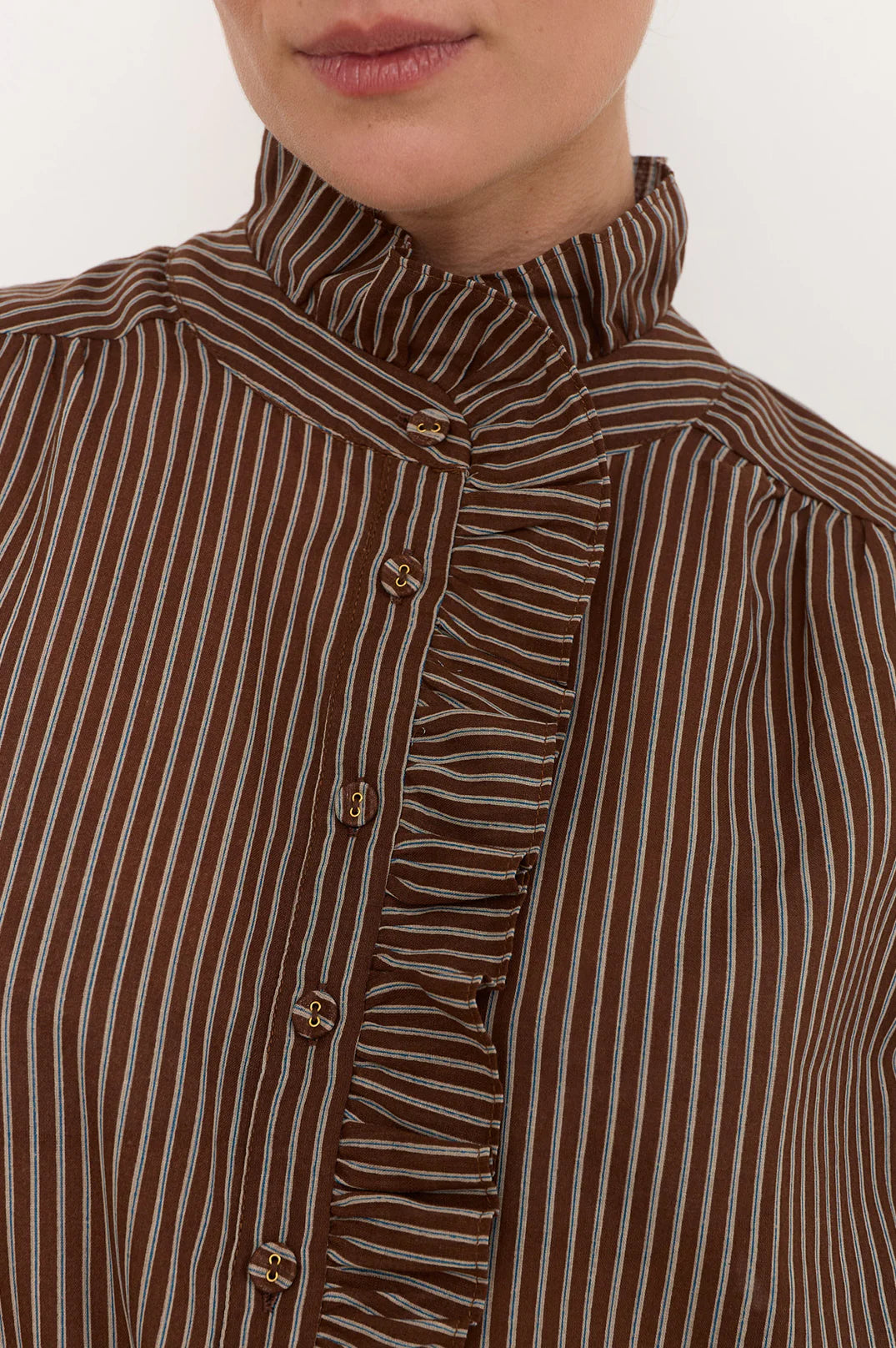 Adorne Ladies Maeve Stripe Shirt in Navy Or Chocolate