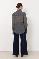 Adorne Ladies Maeve Stripe Shirt in Navy Or Chocolate