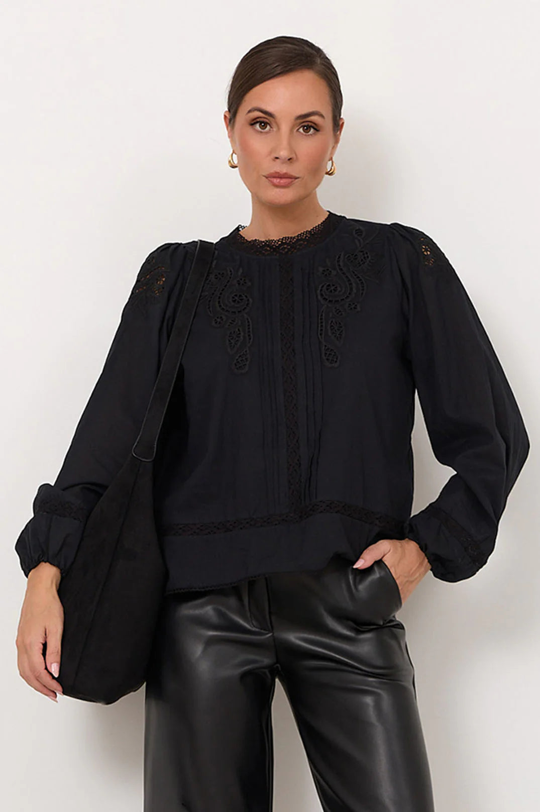Adorne Ladies Lou Cut Out Lace Top in Black