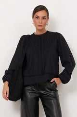 Adorne Ladies Lou Cut Out Lace Top in Black