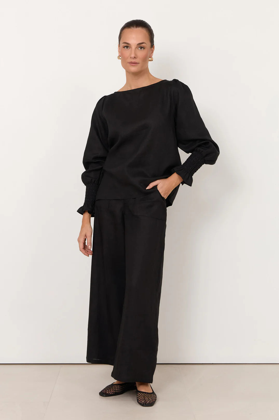 Adorne Ladies Gabriella Linen Pants in Black