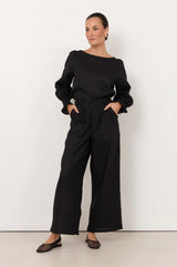 Adorne Ladies Gabriella Linen Pants in Black
