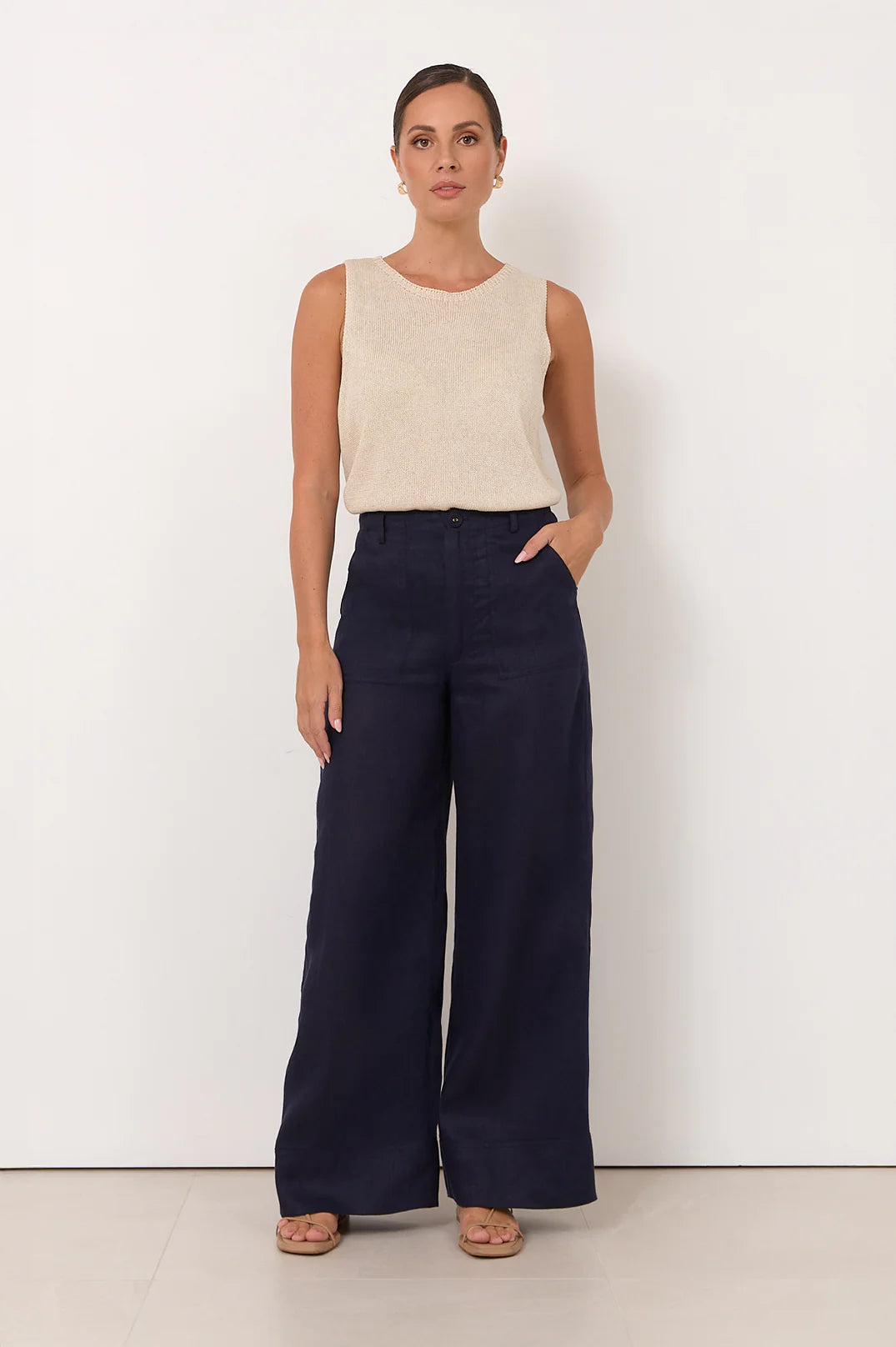 Adorne Ladies Avalon Wide Leg Linen Pant