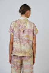 Natural O & J Collard Button Up Jardin Print Short