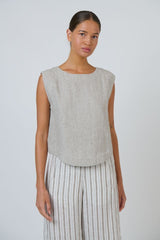 Natural O & J Linen Sleeve Less Top in Mousse