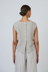 Natural O & J Linen Sleeve Less Top in Mousse