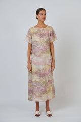 Natural O & J Linen short Sleeved Dress in Jardin