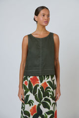 Natural O & J Linen Top in Topiary
