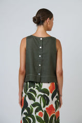 Natural O & J Linen Top in Topiary