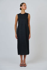 Natural O & J Sleeves Less Black Linen Dress