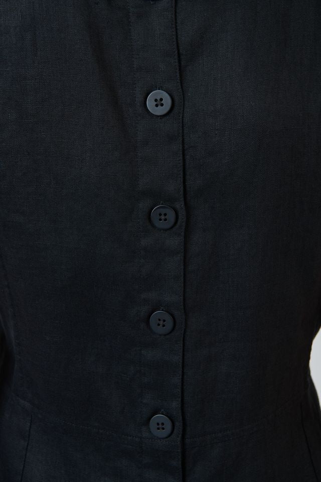 Natural O & J Sleeves Less Black Linen Dress