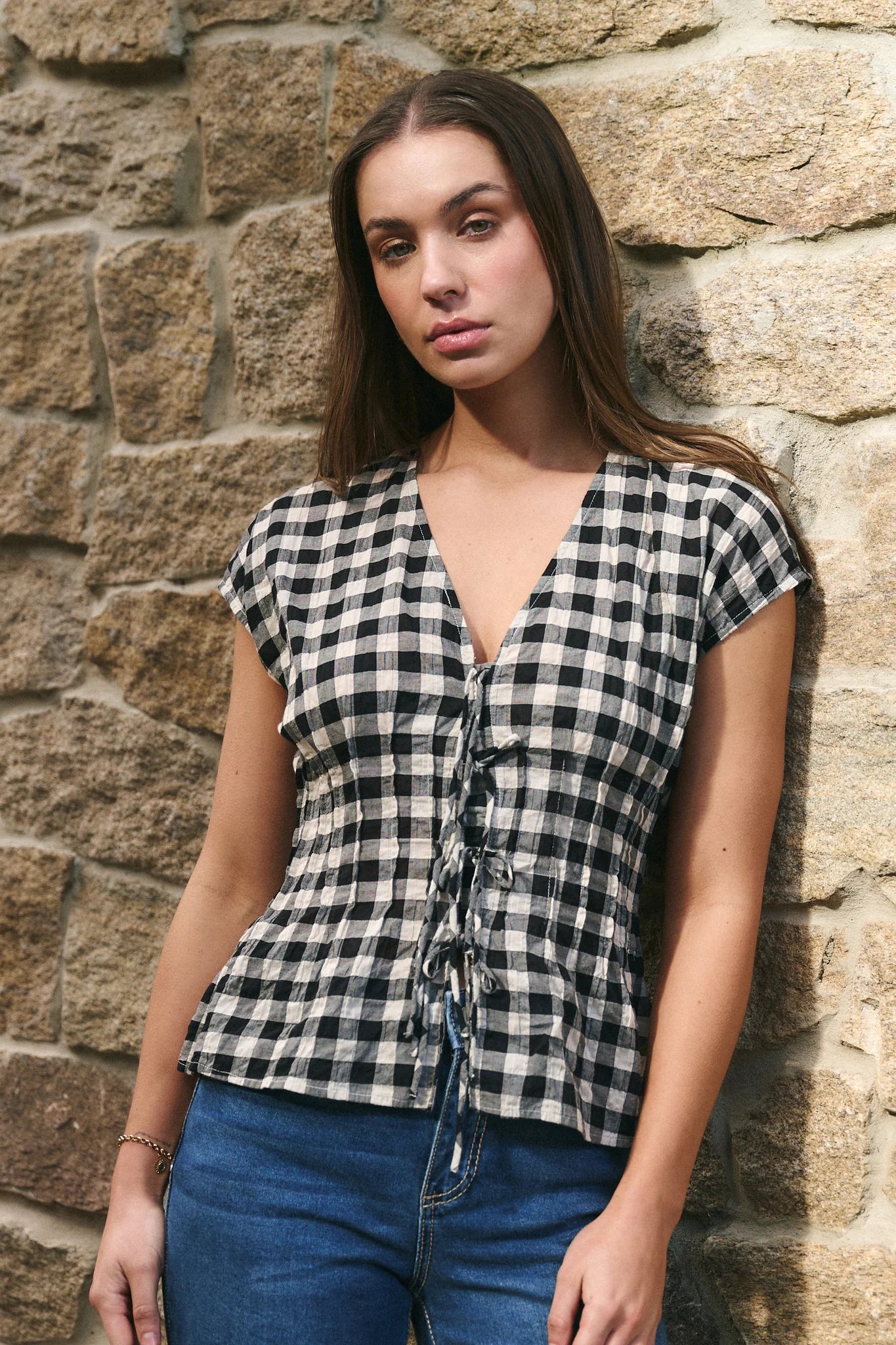 Ivy & Jack Nouveau Black Gingham Tie Front Vest
