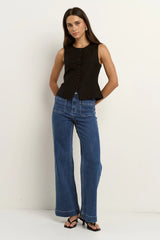 Re:Union Label Infusion Black Linen Viscose Sleeveless Vest - Black