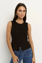 Re:Union Label Infusion Black Linen Viscose Sleeveless Vest - Black