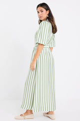 By Rosa Kindred Moss Stripe Puff Sleeve Midi Shirt Dress