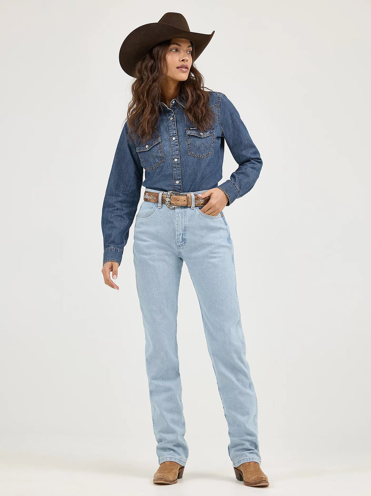 Wrangler Ladies Classic Fit Denim Shirt - Mid Denim - LW7006D