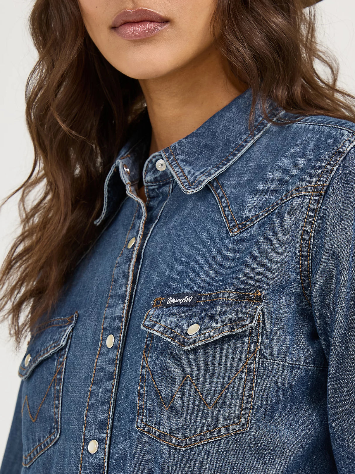 Wrangler Ladies Classic Fit Denim Shirt - Mid Denim - LW7006D