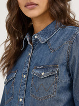 Wrangler Ladies Classic Fit Denim Shirt - Mid Denim - LW7006D