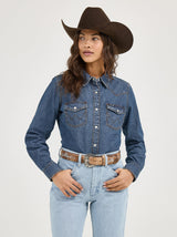 Wrangler Ladies Classic Fit Denim Shirt - Mid Denim - LW7006D
