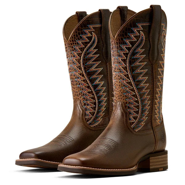 Ariat Women's Monte Vista Wicker Wide Square Toe Western Boot | Choc Croc Print