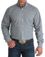 Cinch Mens Plaid Blue/Orange Shirt MTW1105954