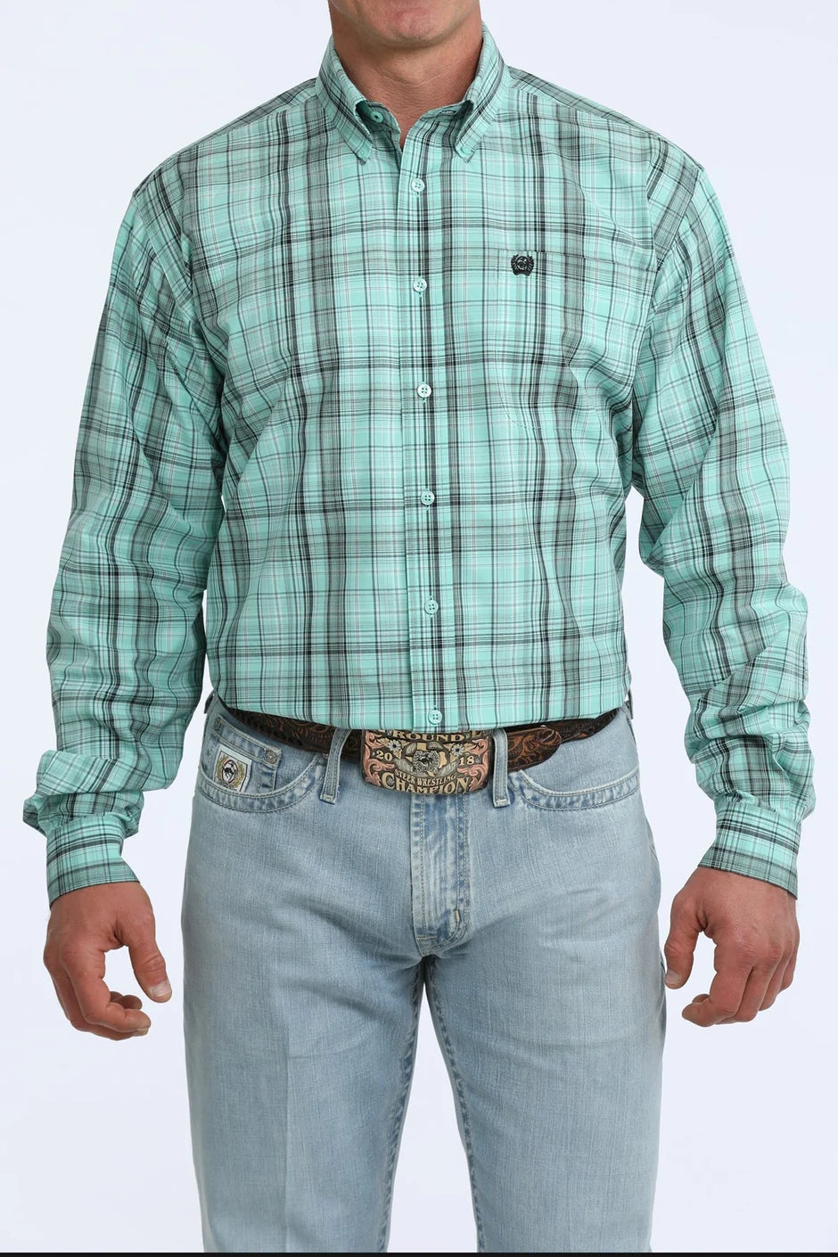 Cinch Men's Western Turquoise & Black Check Shirt - MTW1106115