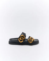 Walnut Ladies Meadow Leather Slides - Black