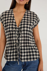 Ivy & Jack Nouveau Black Gingham Tie Front Vest