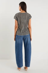 Ivy & Jack Nouveau Black Gingham Tie Front Vest