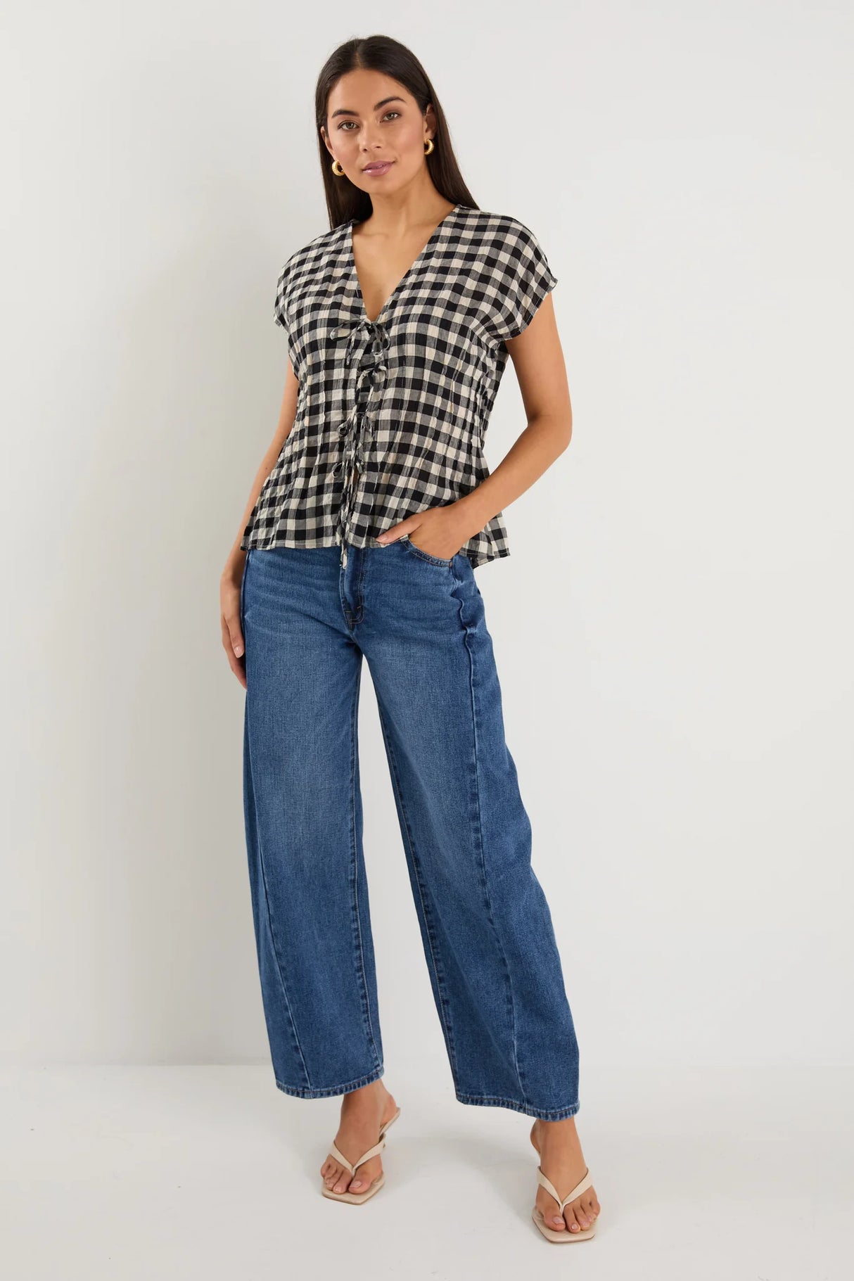 Ivy & Jack Nouveau Black Gingham Tie Front Vest