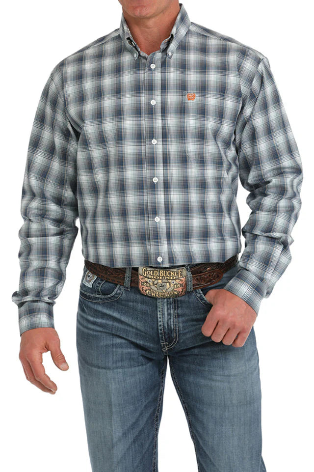 Cinch Men's Turquoise Plaid Button Down Western Shirt - MTW1105893