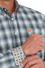 Cinch Men's Turquoise Plaid Button Down Western Shirt - MTW1105893