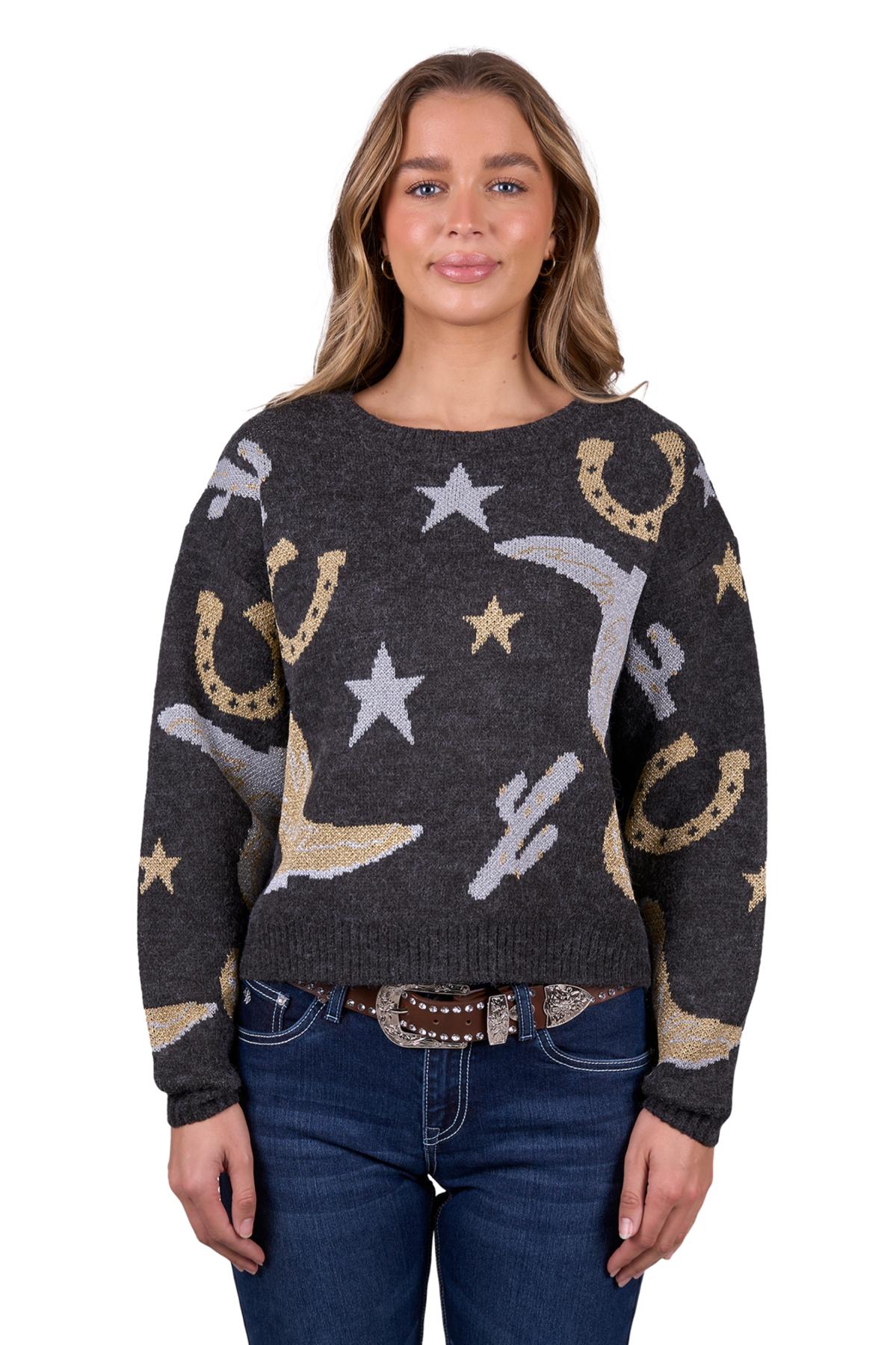 Pure Western Ladies Marcy Knitted Pullover Jumper - Charcoal Marle