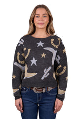 Pure Western Ladies Marcy Knitted Pullover Jumper - Charcoal Marle