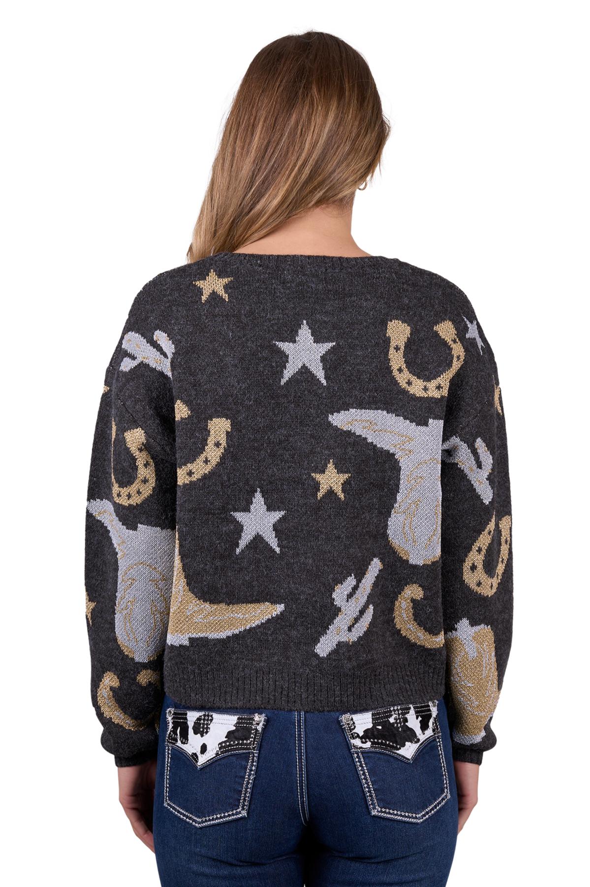 Pure Western Ladies Marcy Knitted Pullover Jumper - Charcoal Marle
