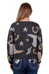 Pure Western Ladies Marcy Knitted Pullover Jumper - Charcoal Marle
