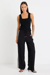 Vibe Black Jacquard Stripe Wide Leg Pants