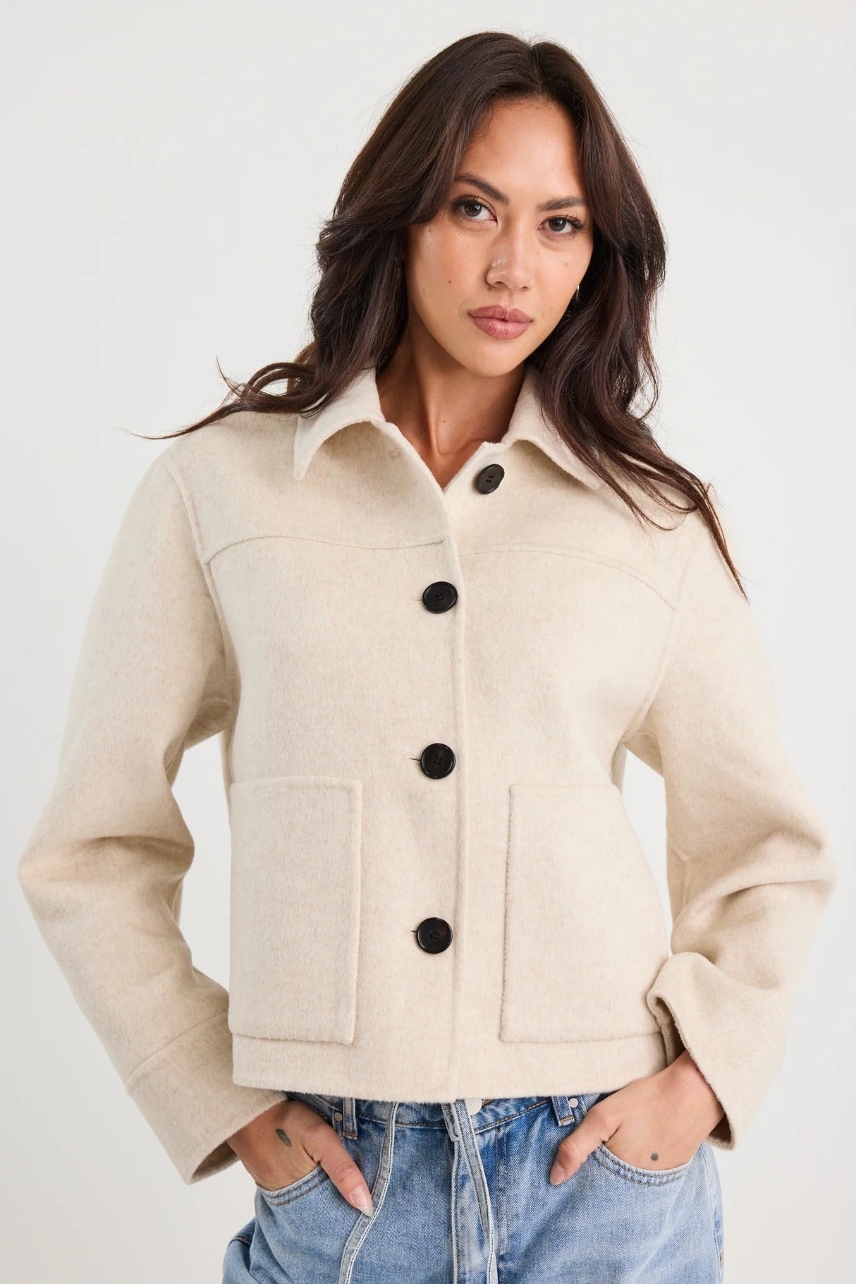 By Rosa Ladies Ranger Oat Marle Wool Blend Soft Jacket - Oat Marle