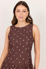 Stories Be Told Results Blue Mocha Polka Dot Shirred Back Sleeveless Maxi Dress