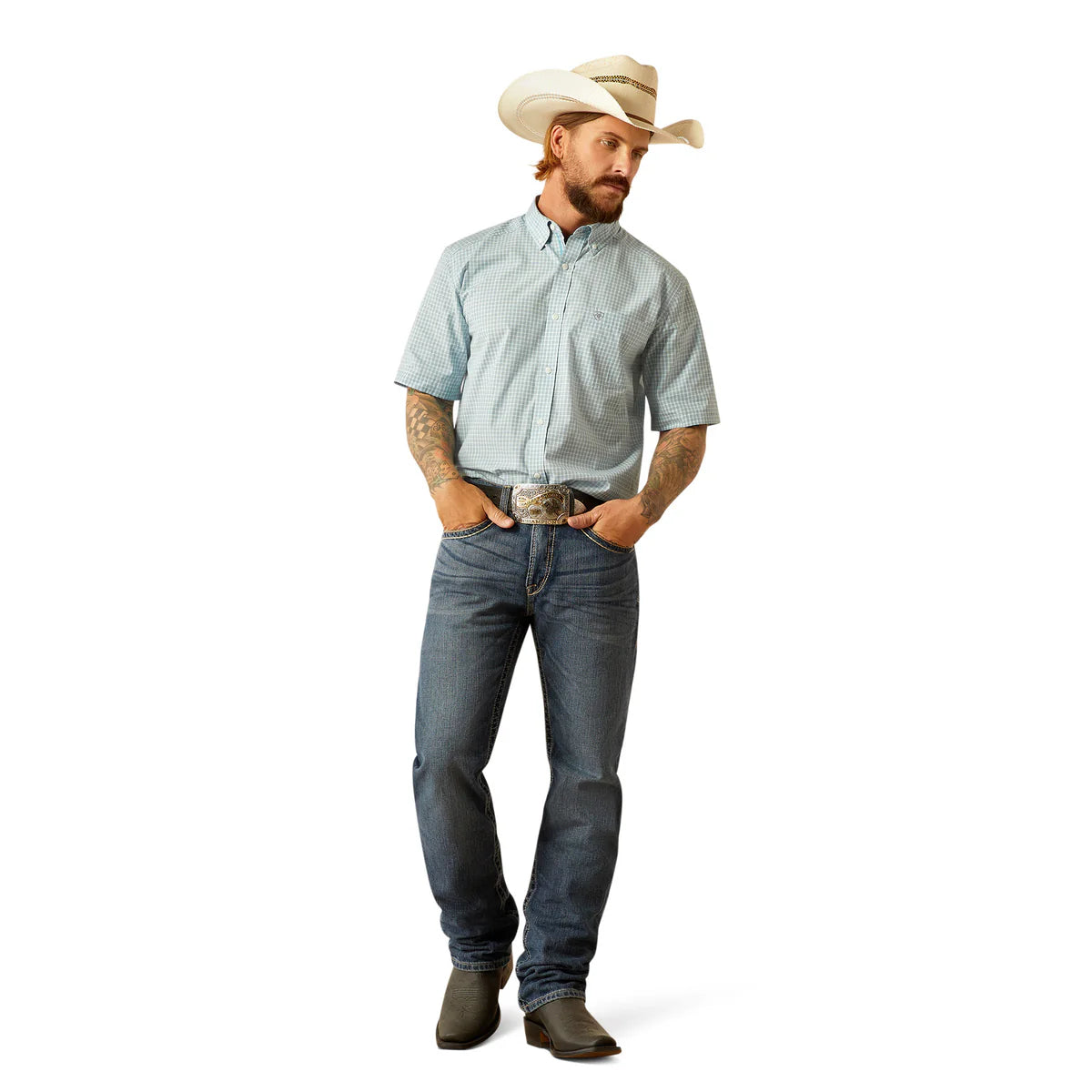 Ariat Men's Pro Series Glennie Classic Fit Short Sleeve Shirt - Turquoise